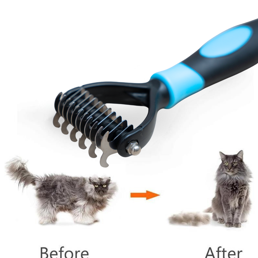 Perie de grooming pentru descalcire SHAW pentru caini si pisici,otel inoxidabil, albastru