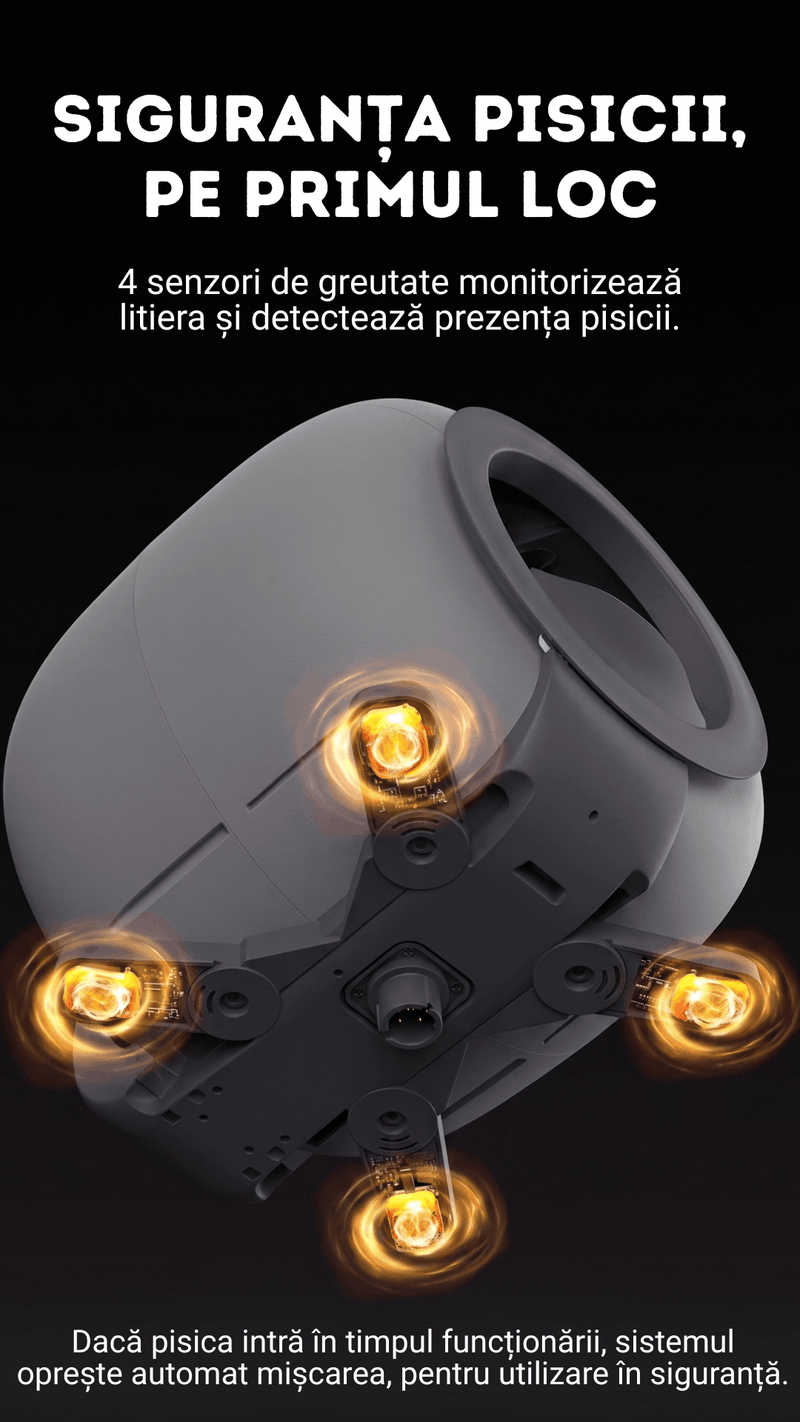 Litiera automata smart SHAW® LUNA pentru pisici, auto-curatare, izolare mirosuri, aplicatie mobila, 9L