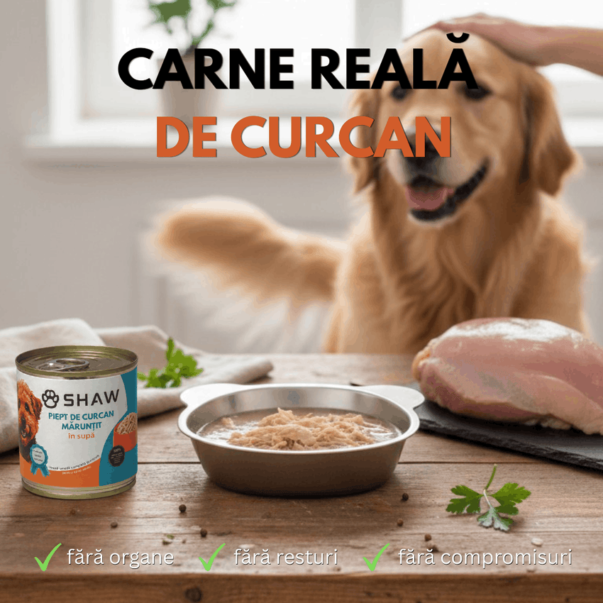 SET 12 - Hrană umedă premium pentru câini SHAW, Piept de Curcan Mărunțit în Supă, hrană completă, fără cereale, 200 g