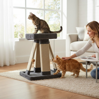 Ansamblu de catarat pentru pisici cu zone de zgariat si culcus superior, model tip piramida, MDF, inaltime 59 cm