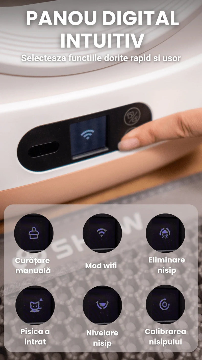 Litiera automata smart SHAW® Ultra View pentru pisici, camera video, auto-curatare, sterilizare UV, odorizant, aplicatie mobila