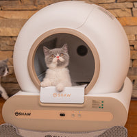 Litiera automata smart SHAW® Plus, pentru pisici, auto-curatare, eliminare mirosuri, aplicatie mobila, 9L