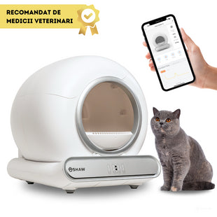 RESIGILAT - Litiera automata smart SHAW® V3 pentru pisici, auto-curatare, eliminare mirosuri prin ionizare, aplicatie mobila, 9L