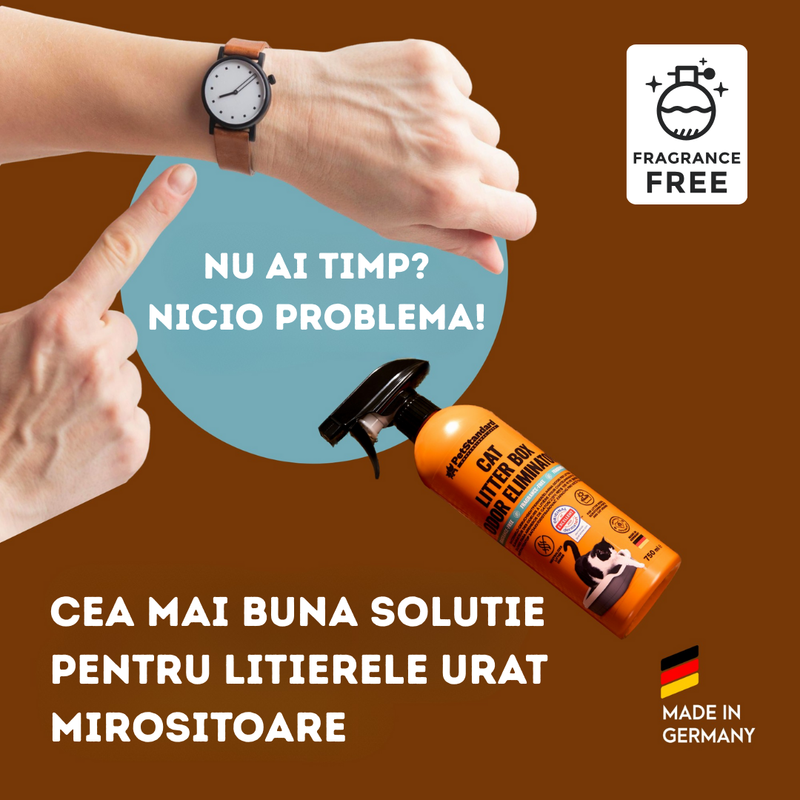 Solutie Profesionala Enzimatica pentru Eliminarea Mirosului de Urina din Litiera Pisicii, pentru Curatare Litiera, fara parfum, 750 ml