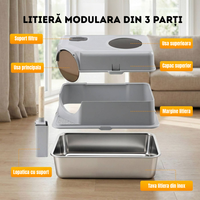 Litiera inox de colt 2 in 1  SHAW® XL pentru pisici, cu lopatica inclusa, intrare laterala, usor de curatat, rezistenta