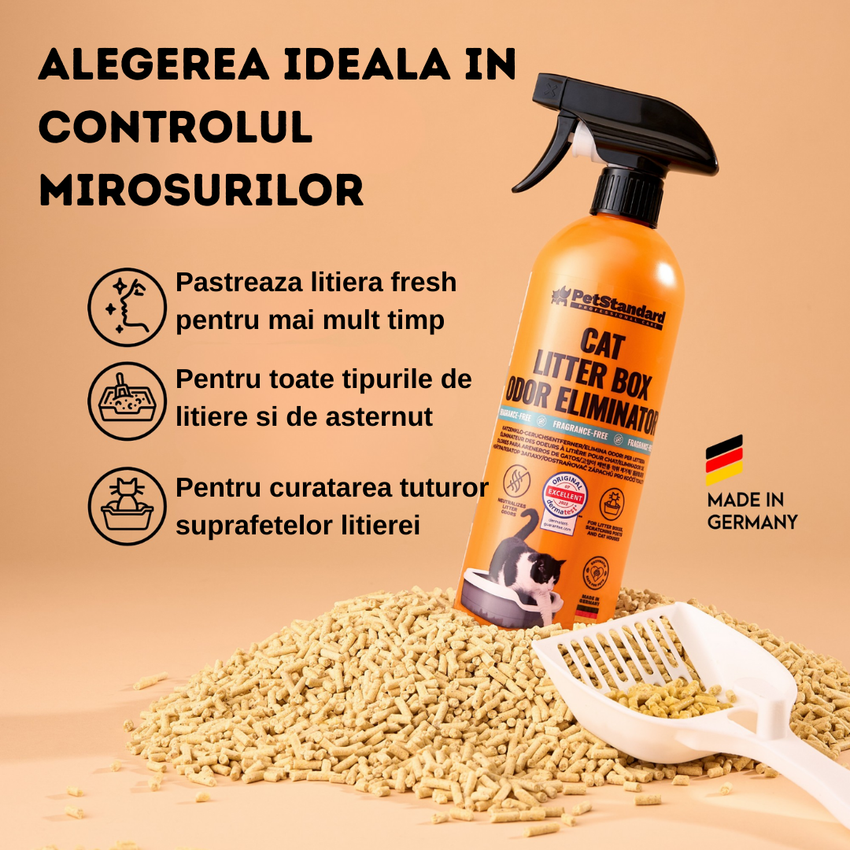 Solutie Profesionala Enzimatica pentru Eliminarea Mirosului de Urina din Litiera Pisicii, pentru Curatare Litiera, fara parfum, 750 ml