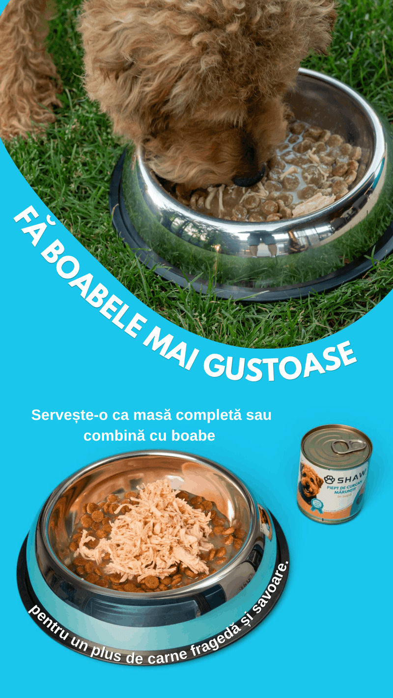 Hrană umedă premium pentru câini SHAW, Piept de Curcan Mărunțit în Supă, hrană completă, fără cereale, 200 g