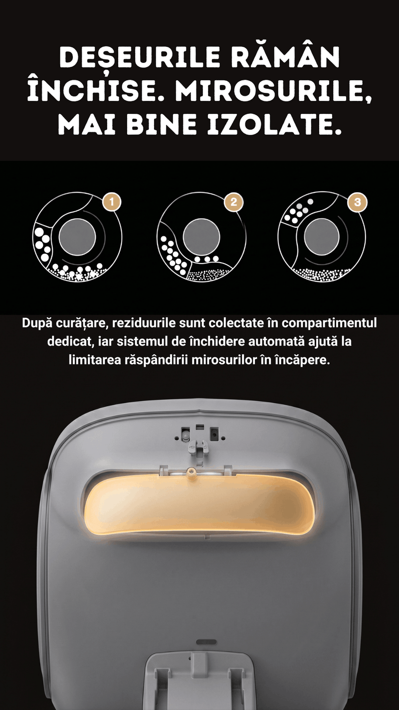 Litiera automata smart SHAW® LUNA pentru pisici, auto-curatare, izolare mirosuri, aplicatie mobila, 9L