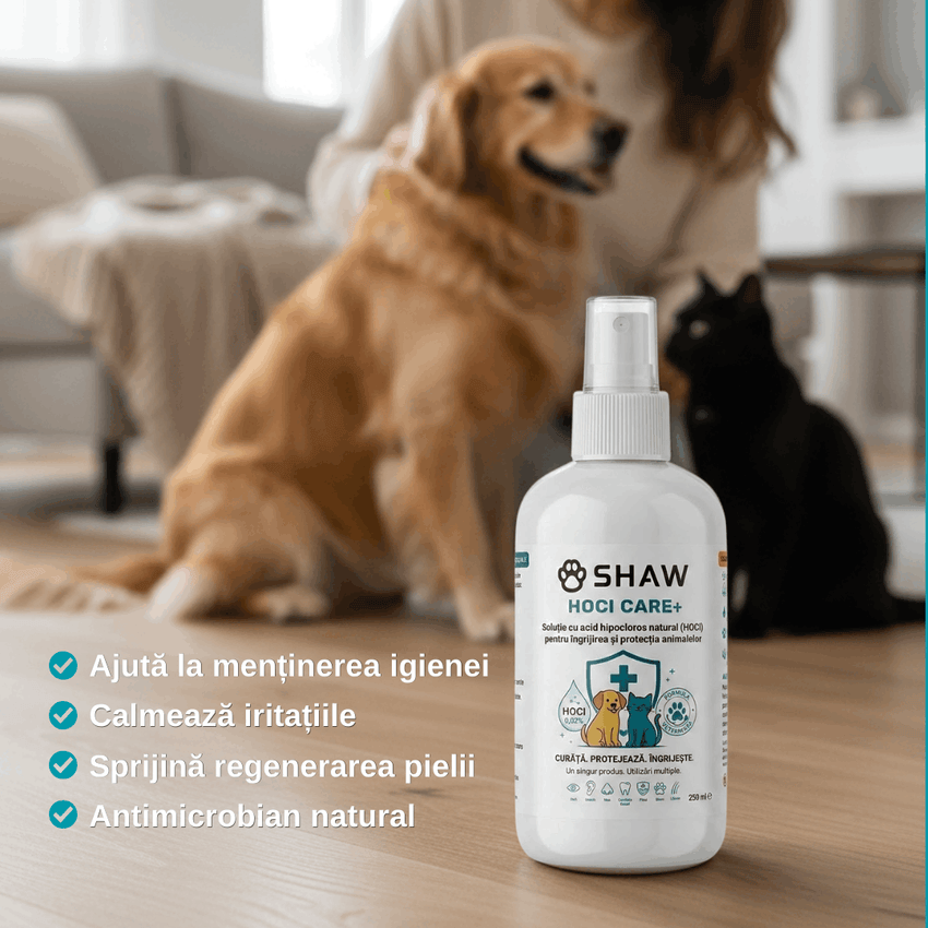 Solutie SHAW cu acid hipocloros HOCl CARE +, pentru caini si pisici, non-toxic, hipoalergenic, fara alcool si parfum