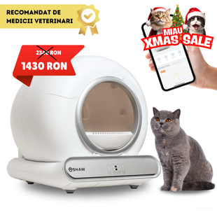 Litiera automata smart SHAW® V3 pentru pisici, auto-curatare, eliminare mirosuri prin ionizare, aplicatie mobila, 9L