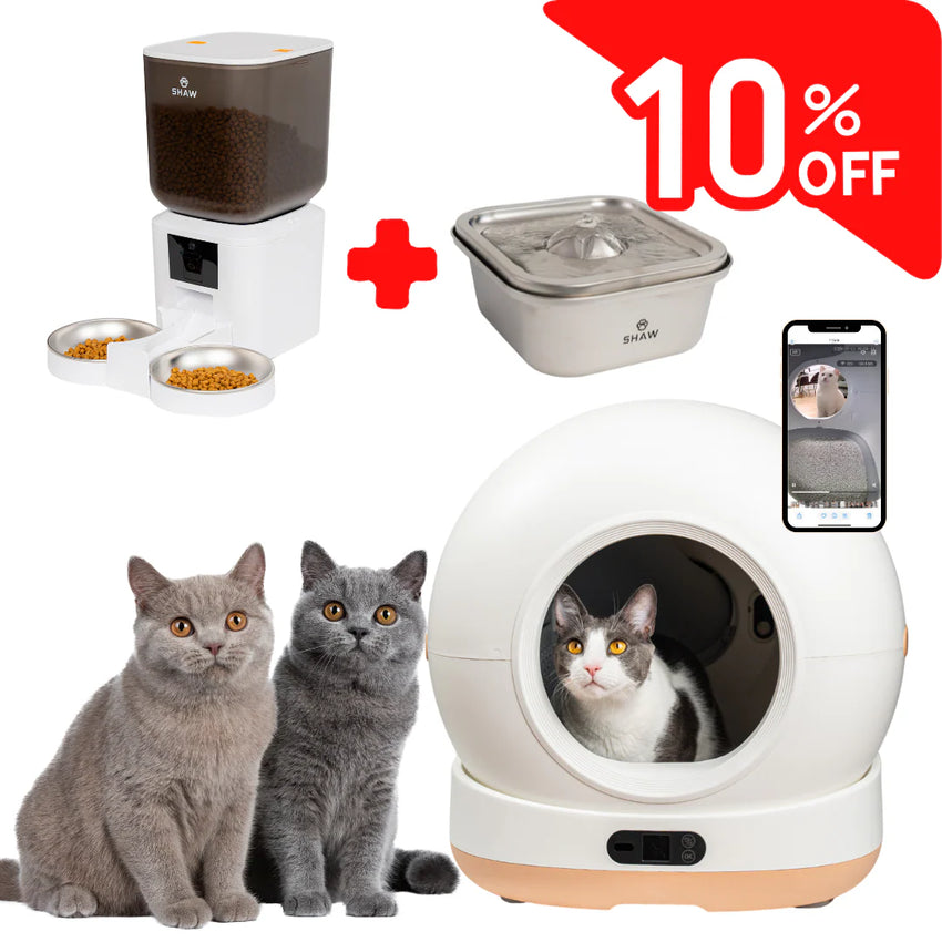 Kit Litiera Ultra View Bej, Hranitor 2 Boluri cu camera alb, Fantana de apa inox cu aplicati