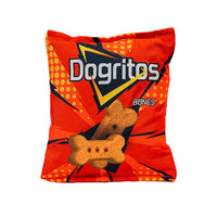 Set 2x Jucarie pentru caini tip pernuta de ros, SHAW, design punga chipsuri amuzante, Dogritos si Kennei