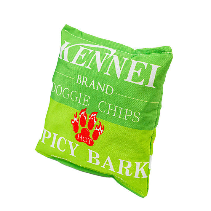 Set 2x Jucarie pentru caini tip pernuta de ros, SHAW, design punga chipsuri amuzante, Dogritos si Kennei