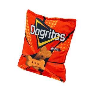 Set 2x Jucarie pentru caini tip pernuta de ros, SHAW, design punga chipsuri amuzante, Dogritos si Kennei