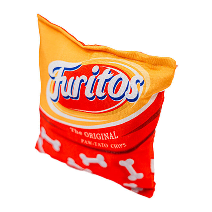 Set 2x Jucarie pentru caini tip pernuta de ros, SHAW, design punga chipsuri amuzante, Ruffus si Furitos