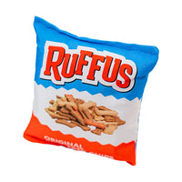 Set 2x Jucarie pentru caini tip pernuta de ros, SHAW, design punga chipsuri amuzante, Ruffus si Furitos