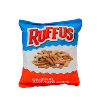 Set 2x Jucarie pentru caini tip pernuta de ros, SHAW, design punga chipsuri amuzante, Ruffus si Furitos