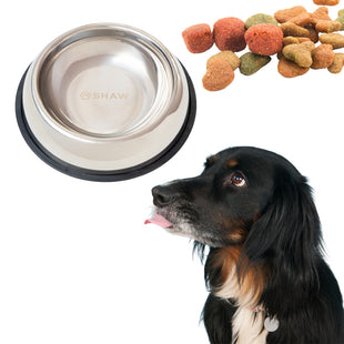 Castron din inox tip bol pentru caini si pisici SHAW, 26 cm, argintiu