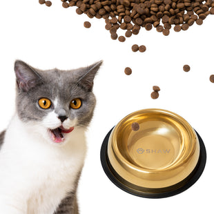 Castron din inox tip bol pentru caini si pisici SHAW, 16 cm, auriu