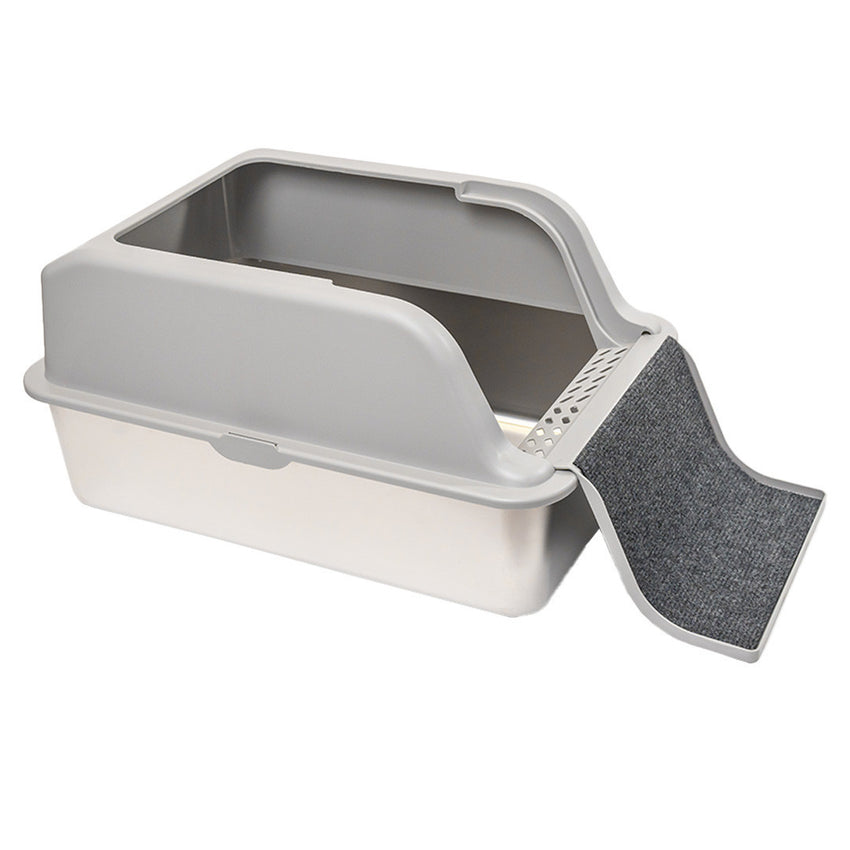 Litiera inox SHAW® XL pentru pisici, cu prag multifunctional si lopatica incluse, usor de curatat, rezistenta
