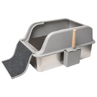 Litiera inox SHAW® XL pentru pisici, cu prag multifunctional si lopatica incluse, usor de curatat, rezistenta