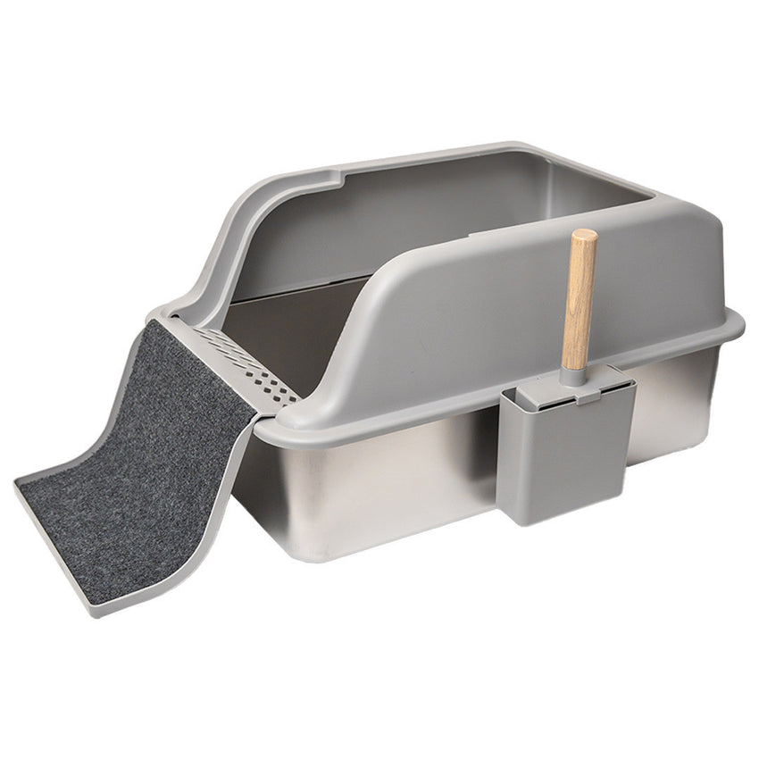 Litiera inox SHAW® XL pentru pisici, cu prag multifunctional si lopatica incluse, usor de curatat, rezistenta