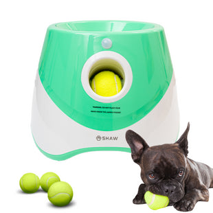 Aruncator automat de mingi tip lansator pentru caini, SHAW, incarcare USB, senzor miscare, 3 mingi incluse