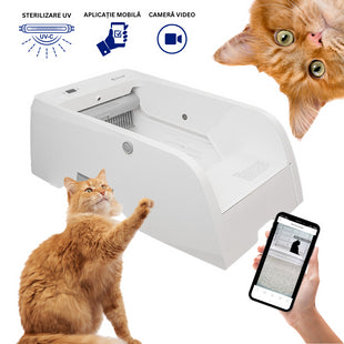 Litiera automata deschisa SHAW® pentru pisici de pana la 20kg, aplicatie mobila, camera video, sterilizare UV