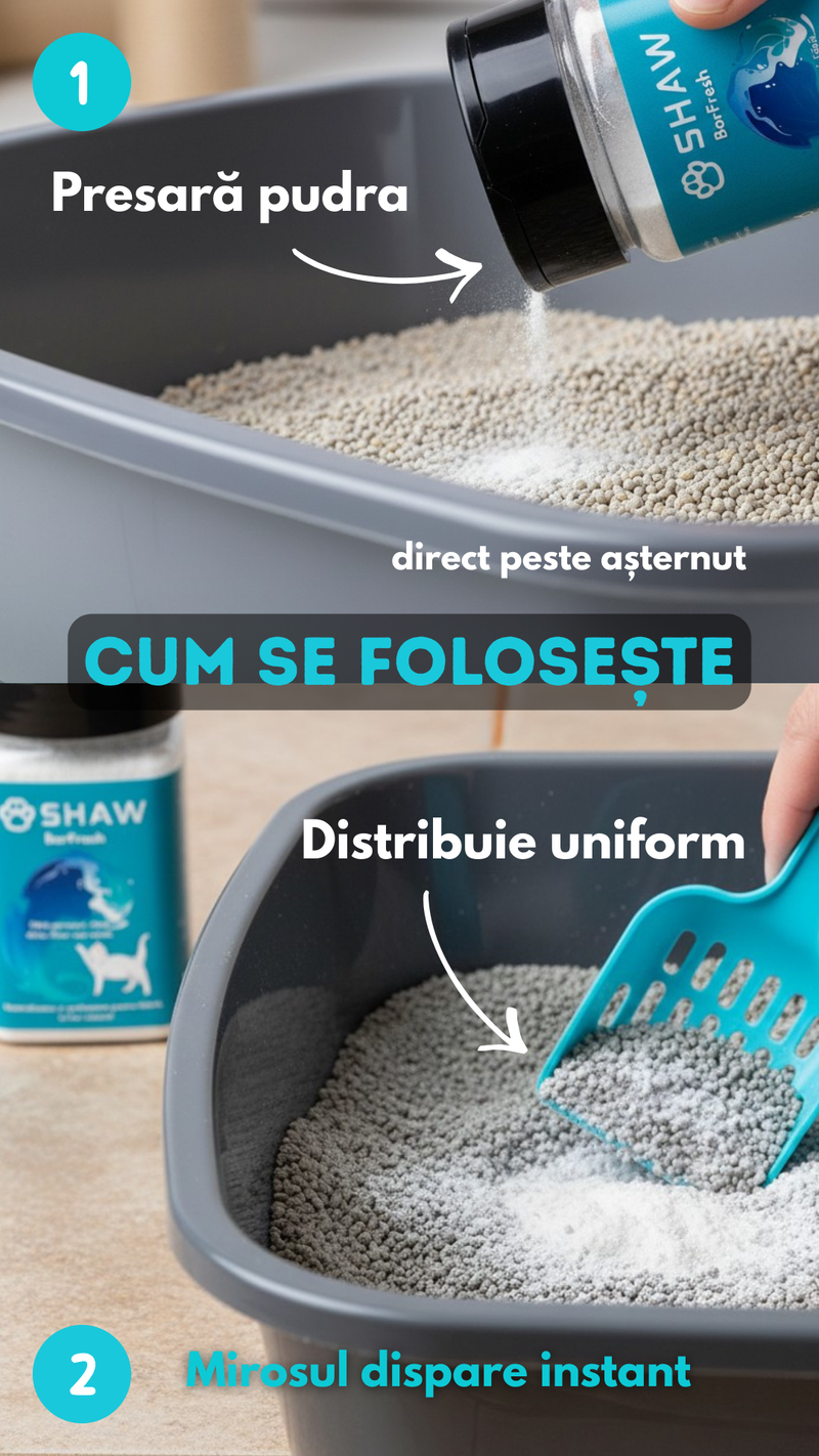 Parfumant si neutralizator de miros pentru litiera pisicii, SHAW Borfresh, cu bor natural