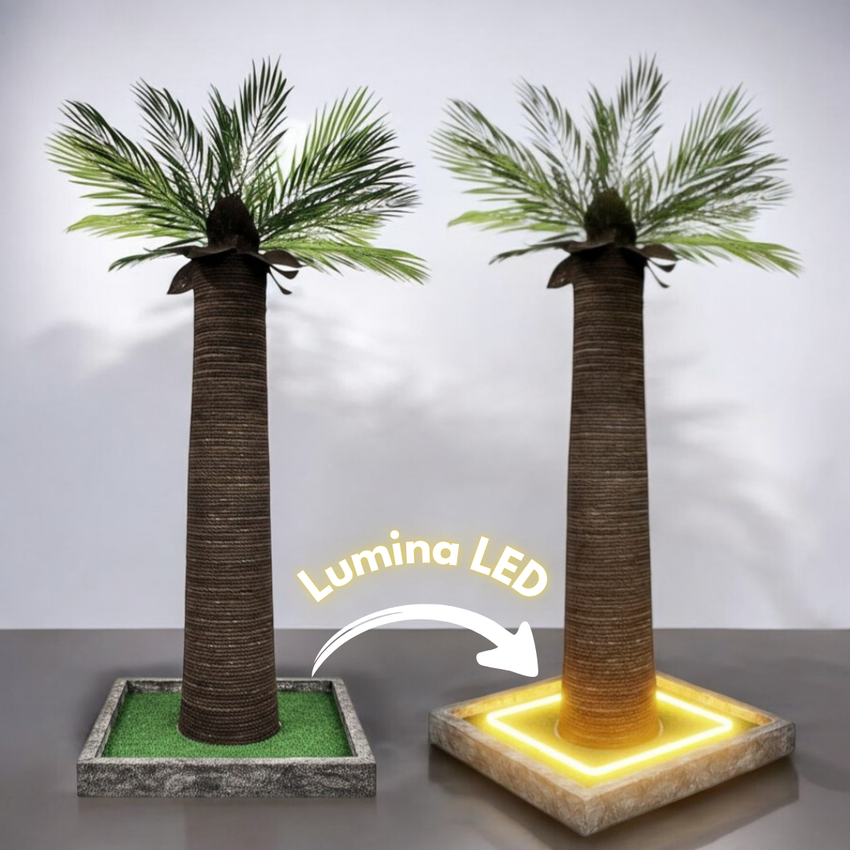 Stalp tip Palmier cu sisal de zgariat pentru pisici, lumina LED, MDF, stabil, inaltime 92 cm