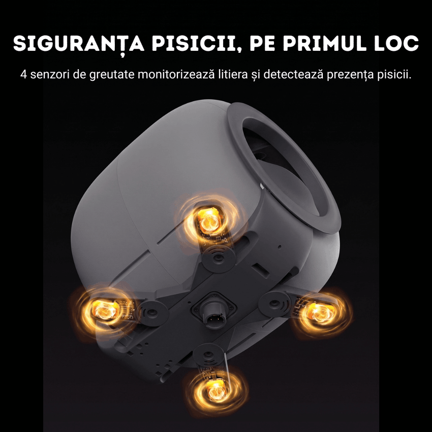 Litiera automata smart SHAW® LUNA pentru pisici, auto-curatare, izolare mirosuri, aplicatie mobila, 9L