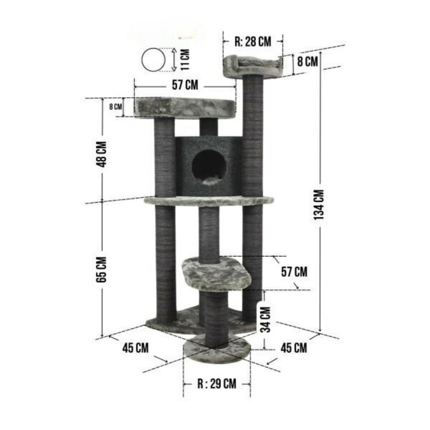 Ansamblu de joaca si catarat pentru pisici cu sisal, SHAW, MDF, gri, model Roma