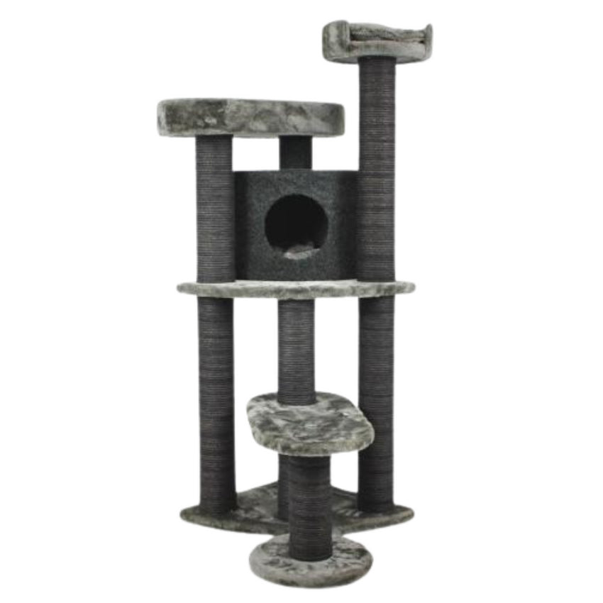 Ansamblu de joaca si catarat pentru pisici cu sisal, SHAW, MDF, gri, model Roma