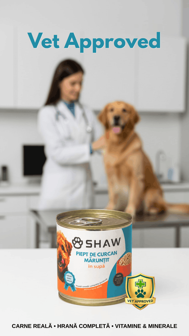 Hrană umedă premium pentru câini SHAW, Piept de Curcan Mărunțit în Supă, hrană completă, fără cereale, 200 g