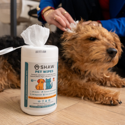 Kit 3 buc SHAW Pet Wipes cu acid hipoclorus, igiena zilnica caini si pisici