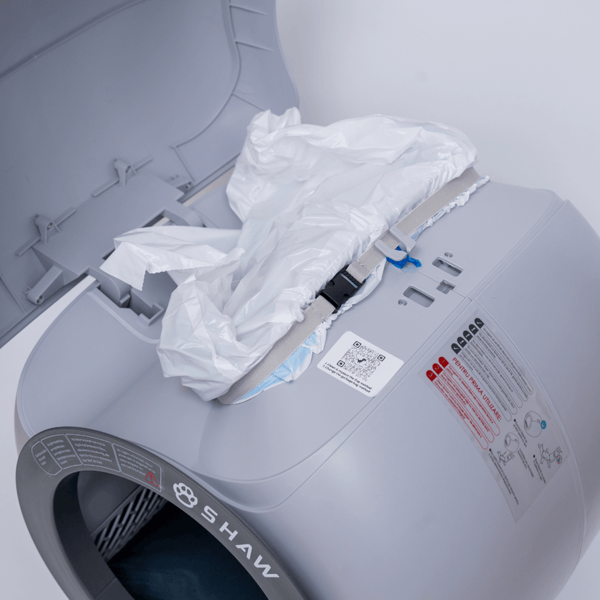 Litiera automata smart SHAW® LUNA pentru pisici, auto-curatare, izolare mirosuri, aplicatie mobila, 9L