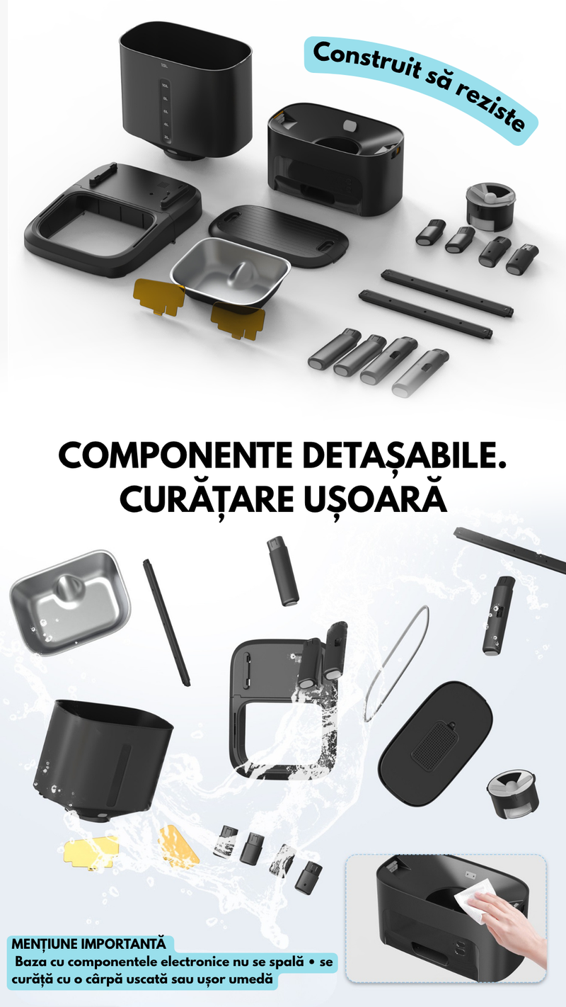 Hranitor automat smart SHAW® Titan pentru caini, aplicatie mobila, 15L, programare hranire, negru