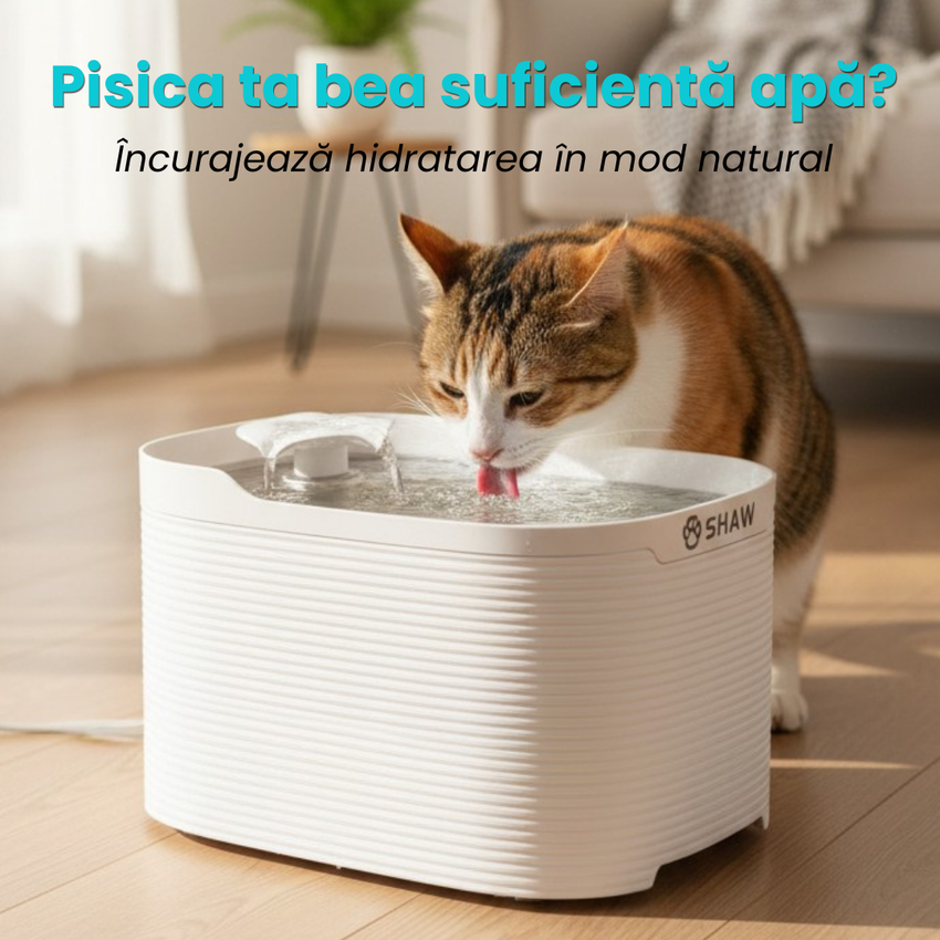 Fantana automata de apa SHAW Fresh pentru caini si pisici, tava din inox, capacitate 2.5L, pompa silentioasa, apa filtrata continuu