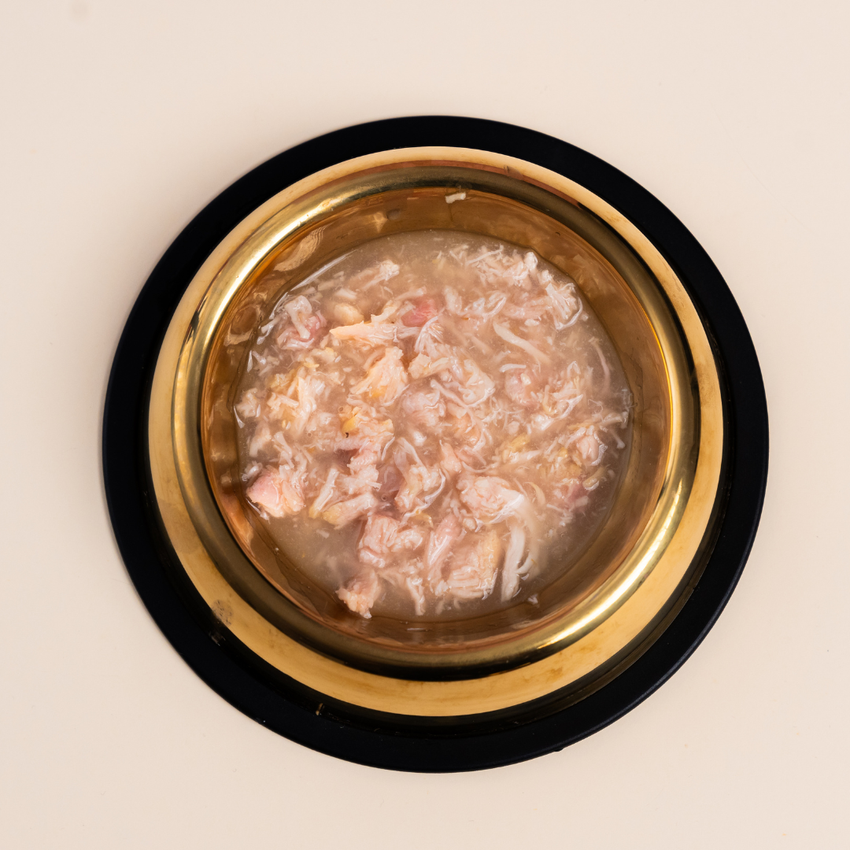 Hrana umeda premium SHAW pentru pisici adulte si mofturoase cu piept de pui maruntit in supa, fara cereale, 80g