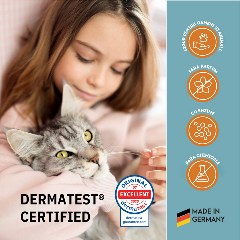 Solutie Profesionala Enzimatica pentru Eliminarea Mirosului de Urina din Litiera Pisicii, pentru Curatare Litiera, fara parfum, 750 ml