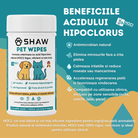 Servetele umede SHAW Pet Wipes pentru caini si pisici, cu acid hipocloros HOCl, non-toxic, hipoalergenic, vet approved