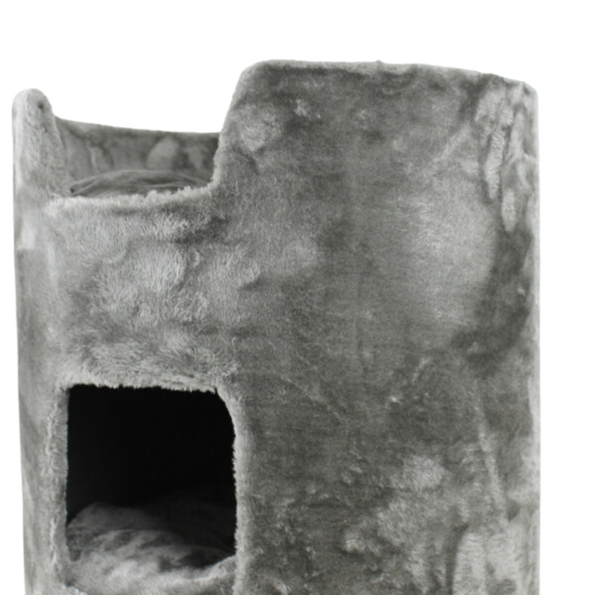 Casuta cu 2 culcusuri pentru pisici, SHAW, MDF, gri, model Oslo