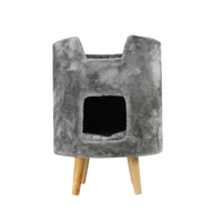 Casuta cu 2 culcusuri pentru pisici, SHAW, MDF, gri, model Oslo