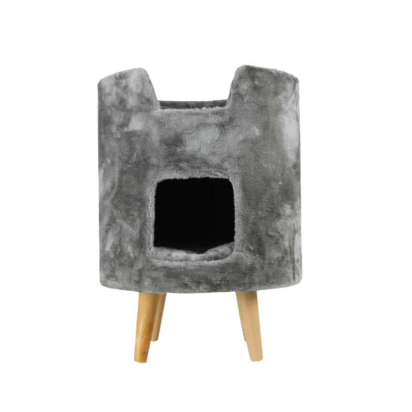 Casuta cu 2 culcusuri pentru pisici, SHAW, MDF, gri, model Oslo