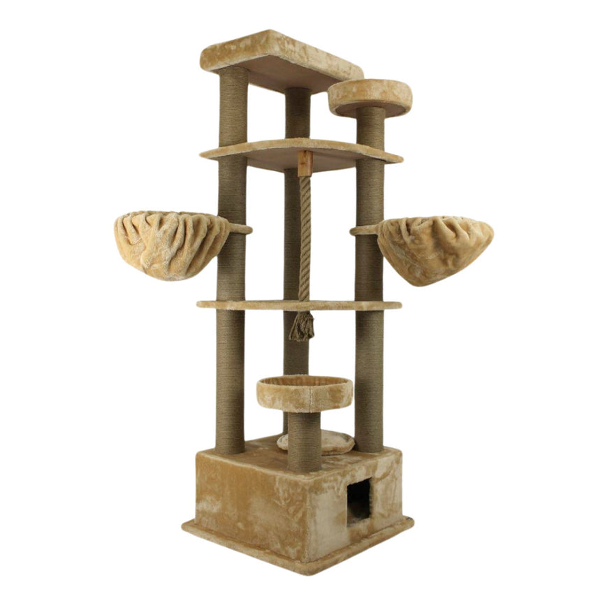 Ansamblu de joaca si catarat pentru pisici cu sisal, SHAW, MDF, bej, model Lizbon