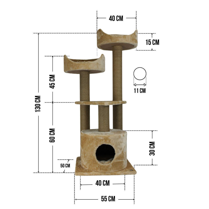 Ansamblu de joaca si catarat pentru pisici cu sisal, SHAW, MDF, bej, model Warsaw