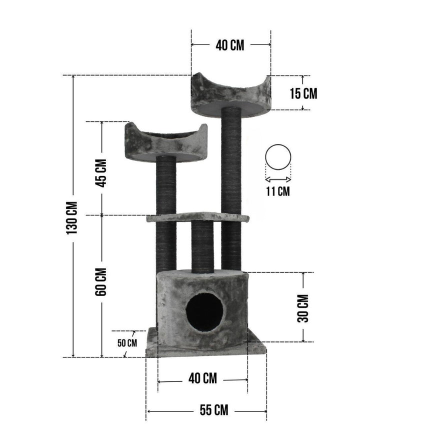 Ansamblu de joaca si catarat pentru pisici cu sisal, SHAW, MDF, gri, model Warsaw
