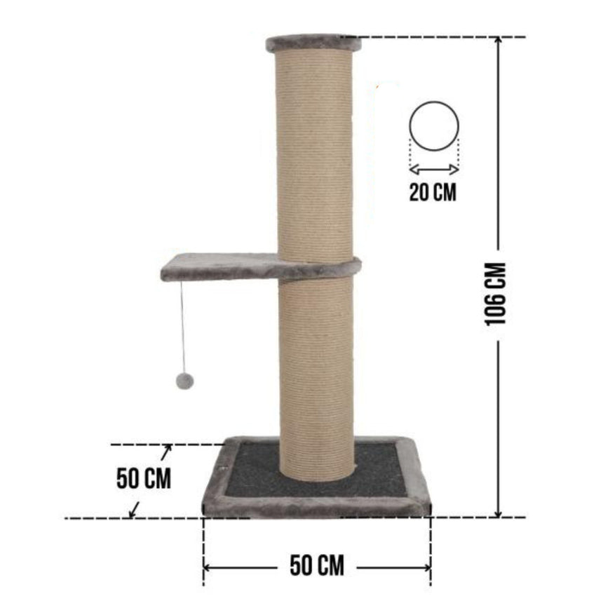 Stalp de zgariat si catarat pentru pisici cu sisal, SHAW, MDF, gri, 106 cm