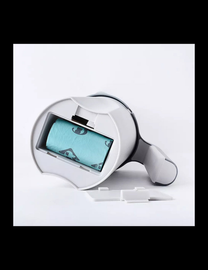 Lopatica litiera pisici cu sac gunoi integrat detașabil + 1 rola saci gunoi