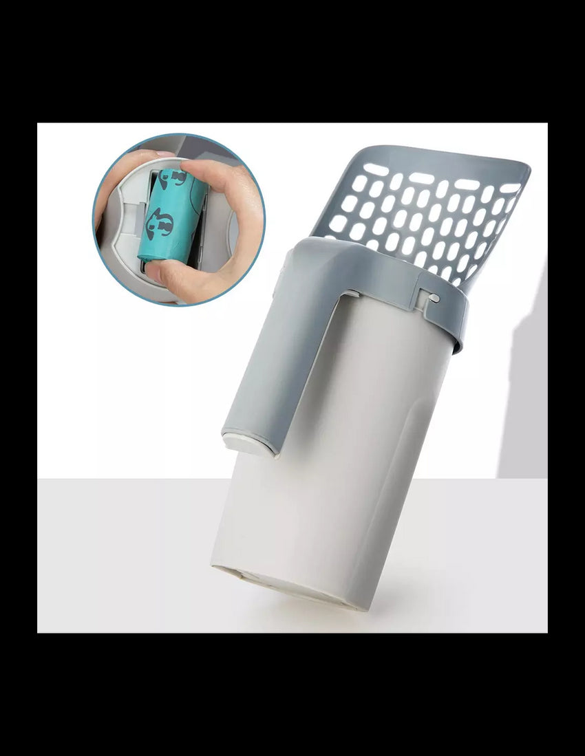 Lopatica litiera pisici cu sac gunoi integrat detașabil + 1 rola saci gunoi